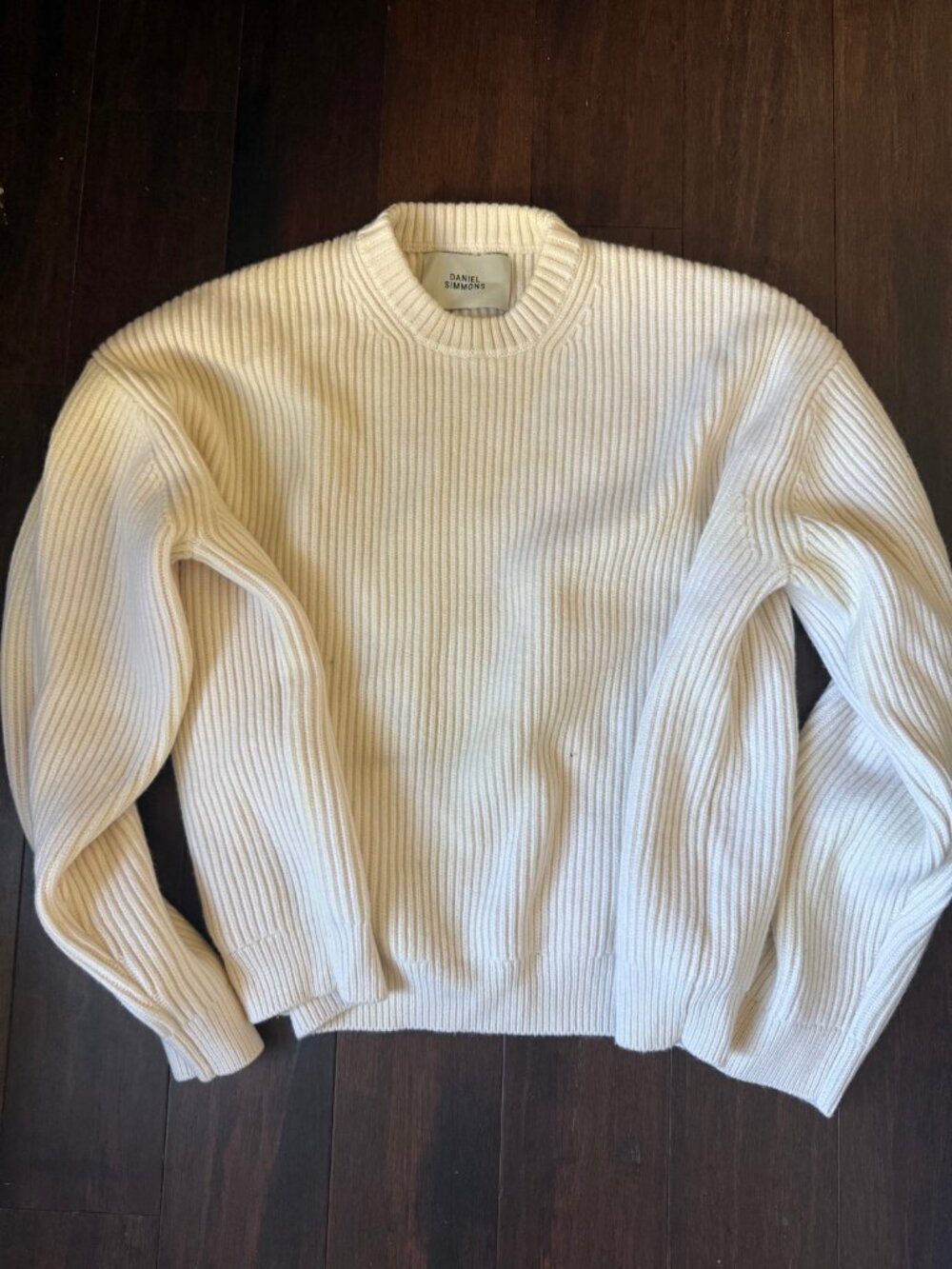 Daniel Simmons Men's Cream Ribbed Knit Crewneck Sweater Size L